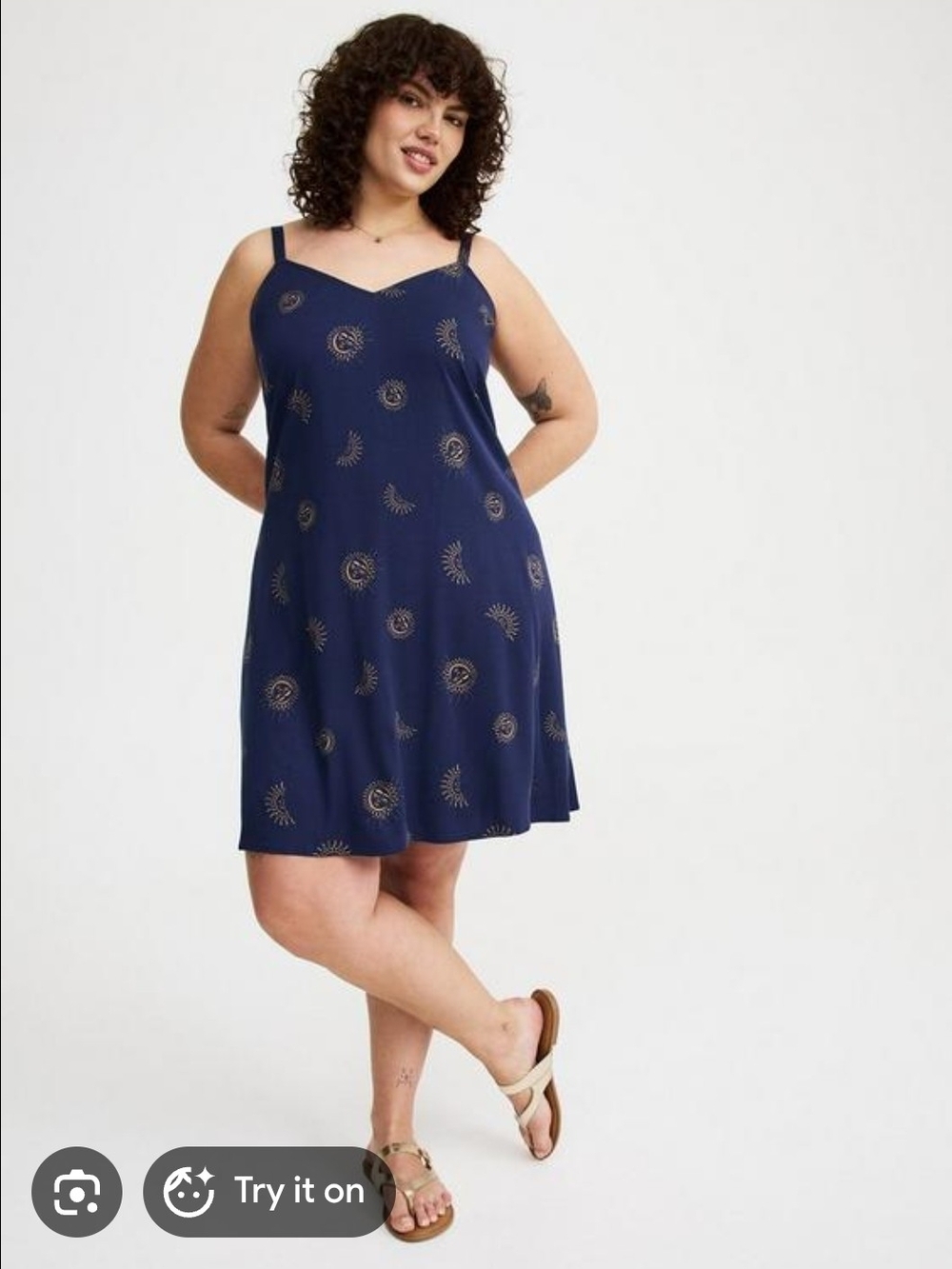 torrid Navy Slip Dress with Metallic Sun & Moon Motif